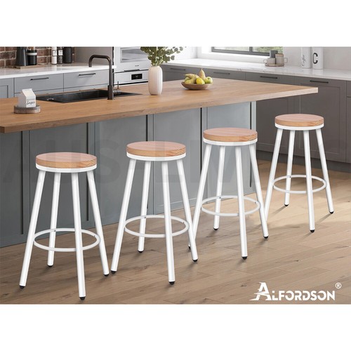 ALFORDSON 4x Bar Stools Retro Kitchen Vintage Chair Industrial Rocio White - Picture 10 of 11