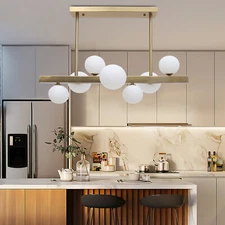 Modern 7-Light Linear Bubble Chandelier Glass Ball Ceiling Pendant Lamp Fixture