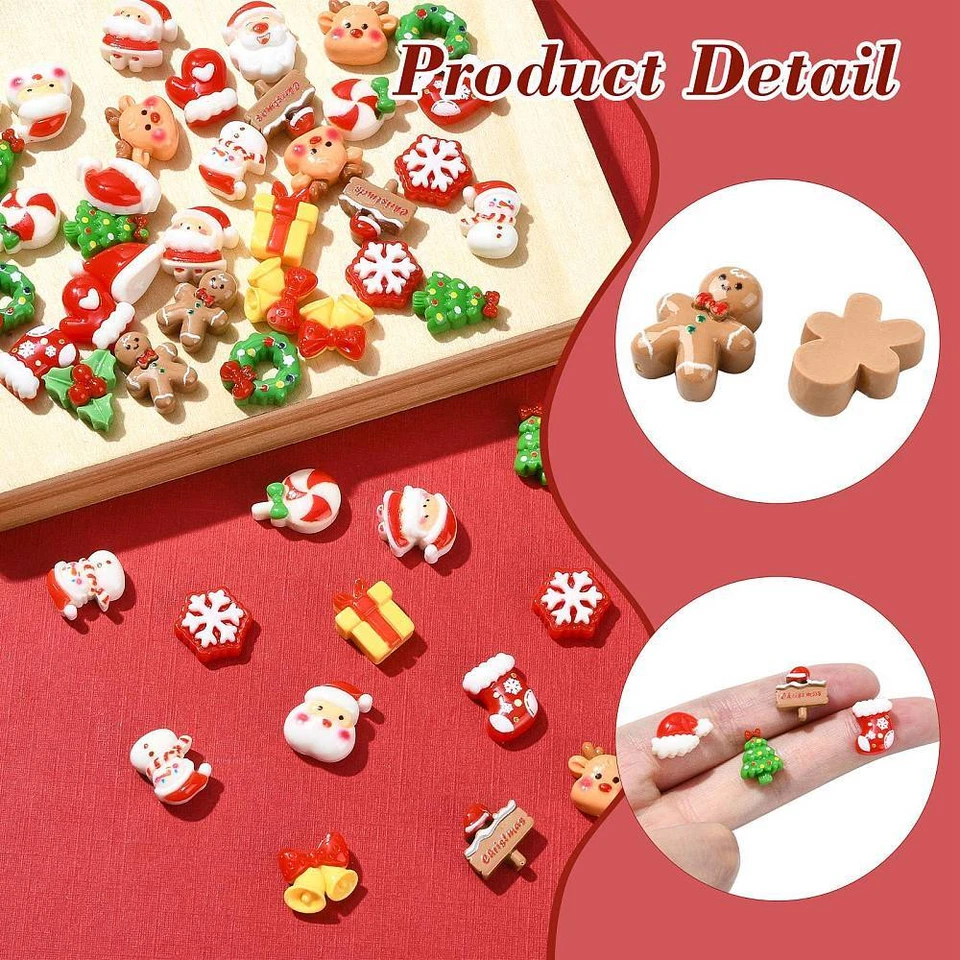 90 Piezas Cabachon de Resina de Navidad para Estuche de Teléfono Pinzas para el Cabello Arte en Uñas Decoración Foto 3 de 4