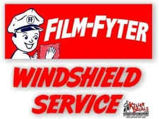 FILM-STA-3) 9.5"x 7 RED FILM FYTER WINDSHIELD SERVICE BOX DECAL STATION GASOLINE