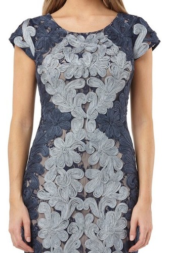 JS COLLECTIONS CONTRAST SOUTACHE CLOUD/NAVY SHEATH DRESS sz 12 - Picture 3 of 4