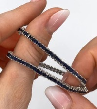 Bracelet Tennis Or 18 kt. Saphirs Naturels Ceylan Taille Carrée Avec Garantie