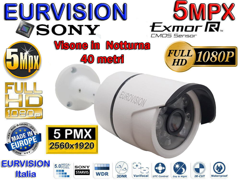 Telecamera Ibrida 5Mpx 1080P 3.6mm - Visione Notturna 40m Professionale