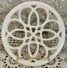 Off-White Cast Iron Enamel Trivet Vintage Look Rustic 7"