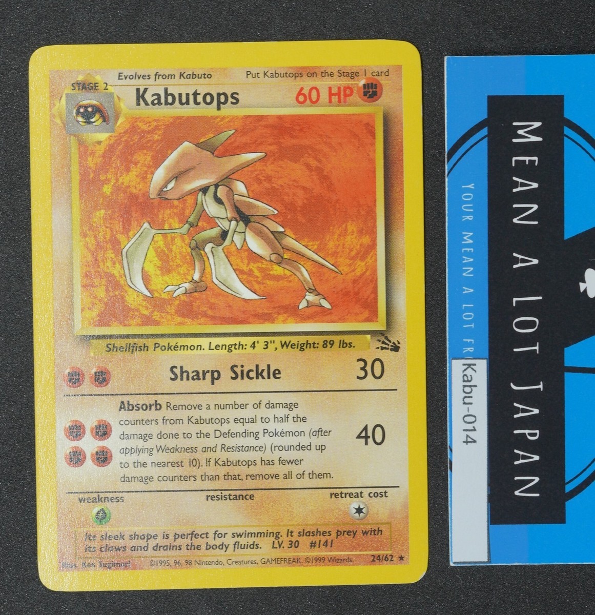 VG Pokemon Kabutops Card # 24/62 TCG English Old Back Rare Vintage 1995  Tracking