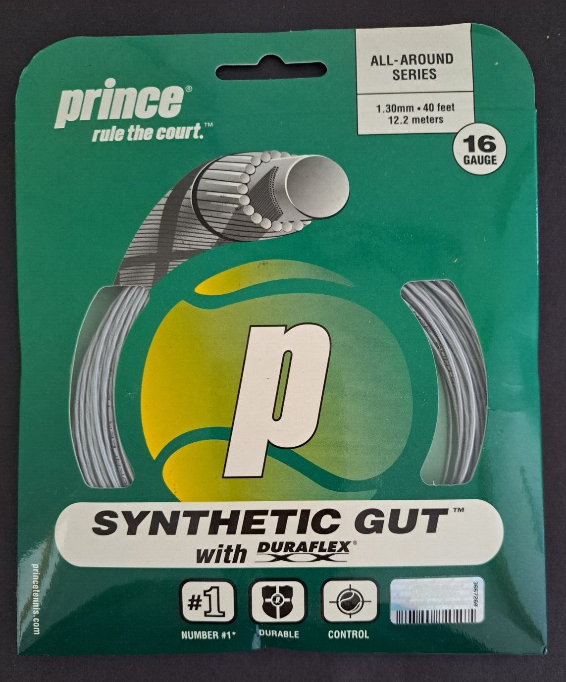 NEW Silver PRINCE SYNTHETIC GUT WITH DURAFLEX 16G TENNIS RACQUET STRING 40 FEET