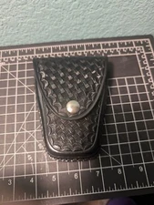 New Dutyman Leather Handcuff Case Basketweave (Nickel) #8821 Black