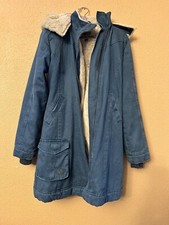 Hoodlamb Women's Blue Long Hemp Parka Coat Xs