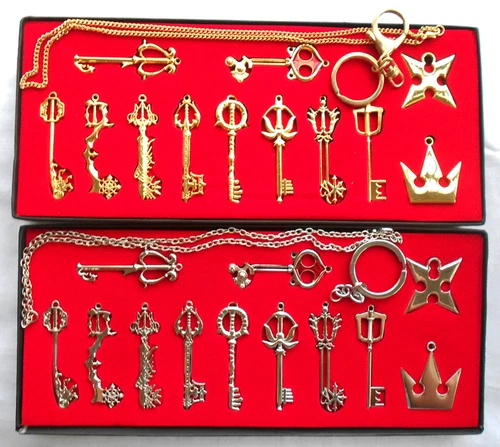 12pcs Kingdom Hearts II KEY BLADE Necklace Pendant+Keyblade+Keychain Set