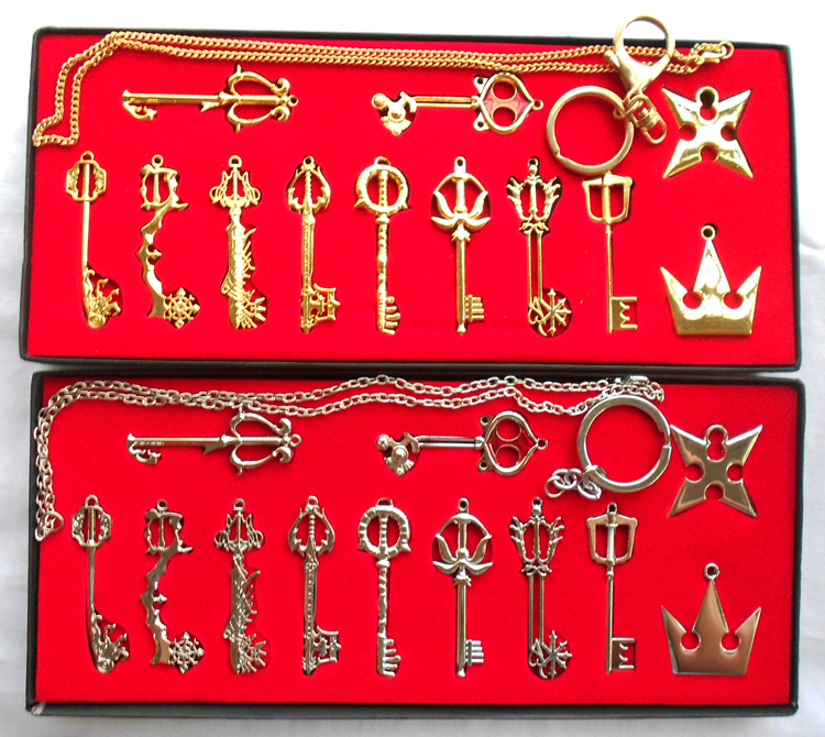 Juego de 12 piezas de collar colgante + llave hoja Kingdom Hearts II KEY BLADE