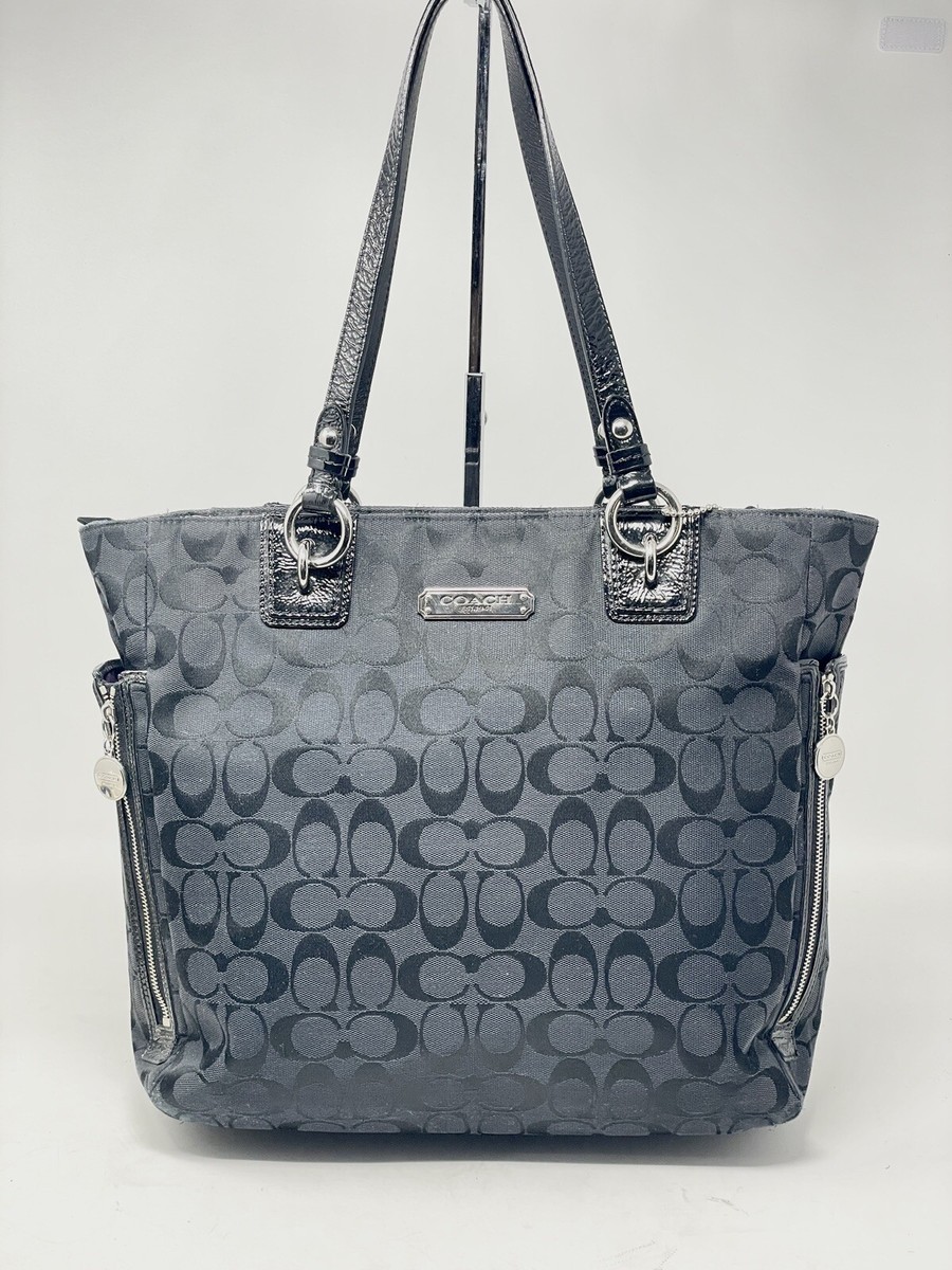 Coach Gallery Signature Jacquard Black Zipper Tote Bag Purse