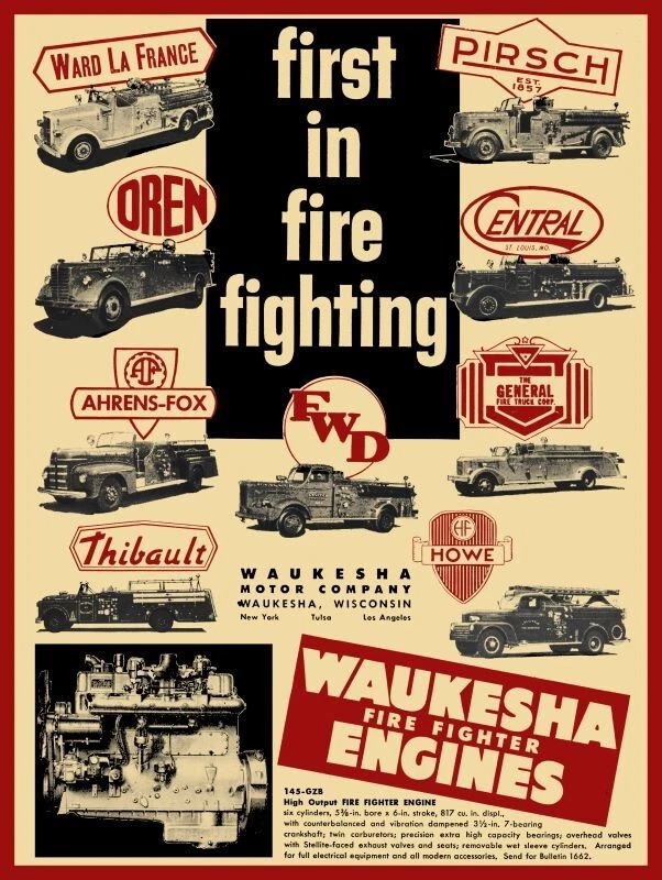 1955 Waukesha Fire Fighter Engines New Metal Sign: HOWE, Ahrens Fox, Thibault ++ - Picture 1 of 1