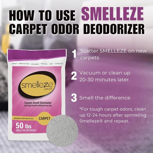 Desodorante removedor de olores de alfombras SMELLEZE: 50 lb. COV de alfombras Powder Rids - Imagen 3 de 6