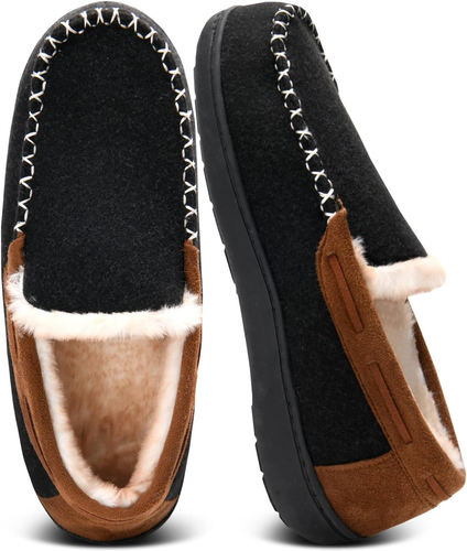 Men'S Fuzzy Moccasin House Slippers Memory Foam, Cozy Mens Fluffy Warm Indoor Sl