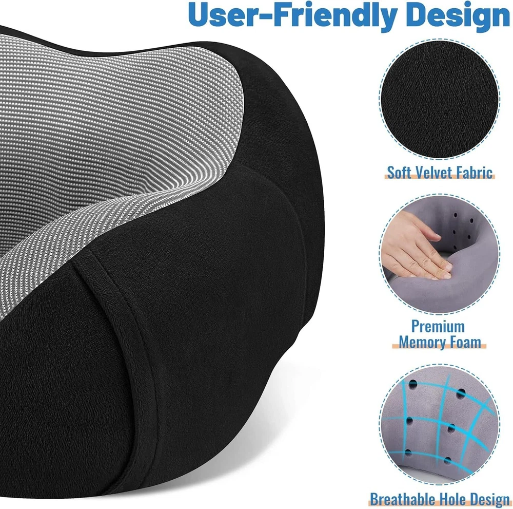 Premium Memory Foam Travel Neck Pillow for Comfortable & Supportive Sleep