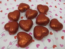 VALENTINES DAY RED HEART Ornaments Glitter Set of 10 Tree Decorations NEW
