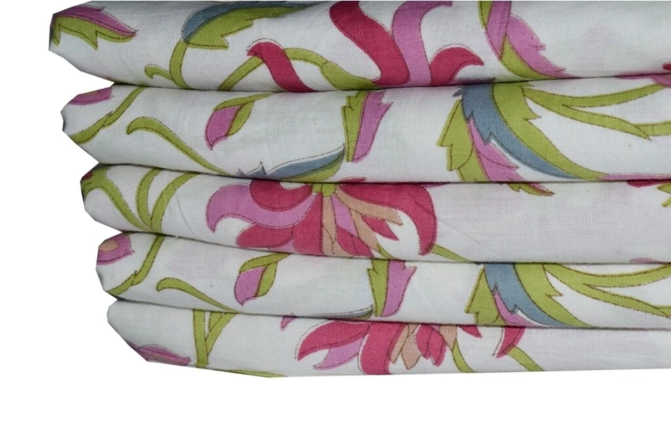 Indian Cotton Fabric 5 Yard Block Patchwork Print Loose Multi Running Craft - Image 4 of 4