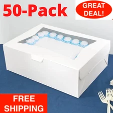 (50-Pack) 19" x 14" x 6 1/2" White Half Sheet Cake / Bakery Box with Window