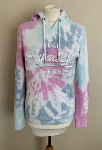 FAB Super Dry White Pink Blue Tie Dyed Pull On Sweatshirt Hoodie Hoody UK 10 VGC - Picture 1 of 8