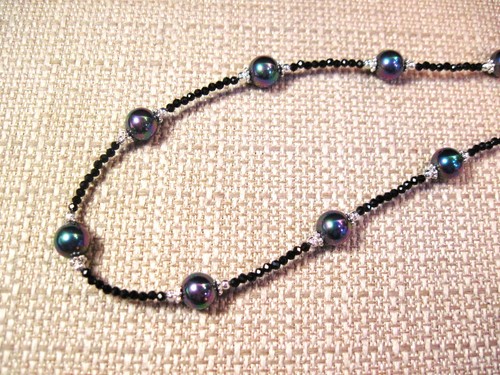 Elegant 19" Silver 65cttw Micro Facetted Spinel & Peacock Pearl Necklace S1 - Picture 4 of 5