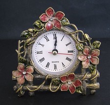 NEW PINK,RED FLOWER+GREEN LEAF,VINE CRYSTAL FLORAL ROMAN NUMERAL CLOCK+BOX MFA06