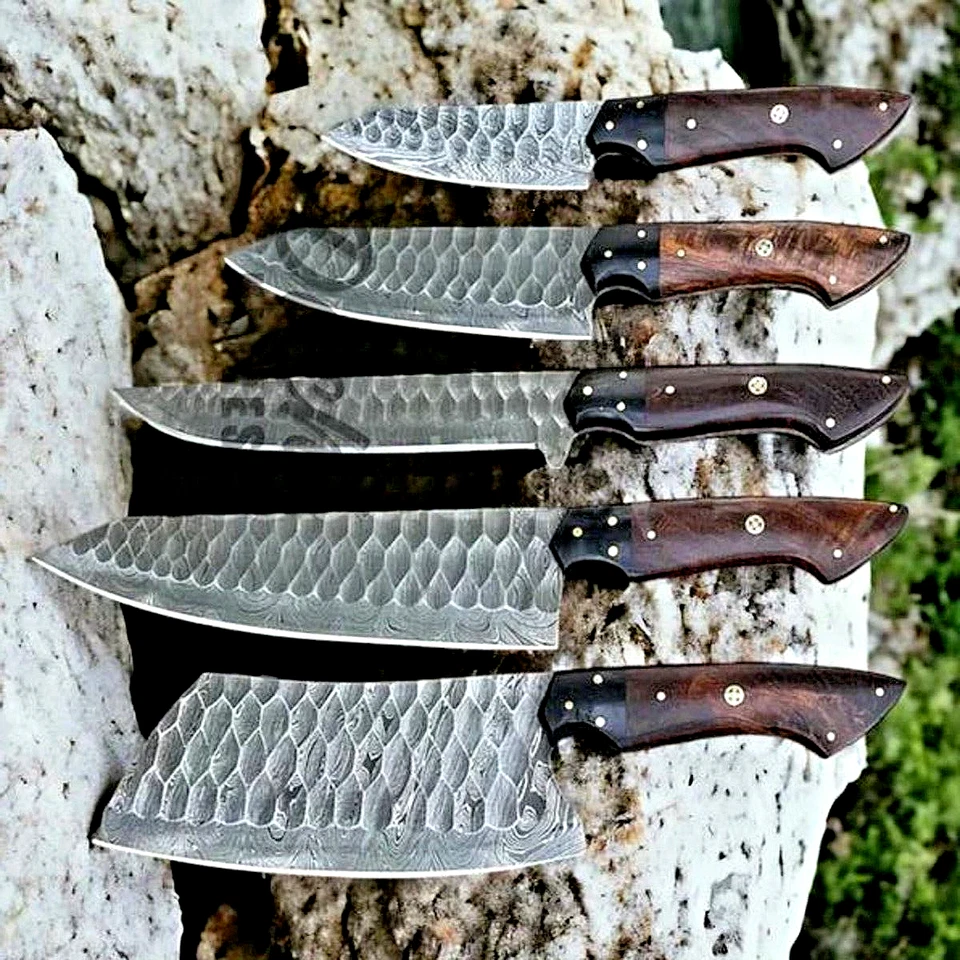 Juego de CUCHILLOS DE CHEF hechos a mano personalizados cuchillos de cocina cubiertos forjados acero Damasco 2796 Foto 2 de 4