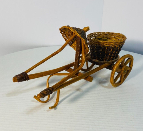 Asian Style Mobile Rickshaw Woven and Charm Driver. Great Handmade Antique Piece