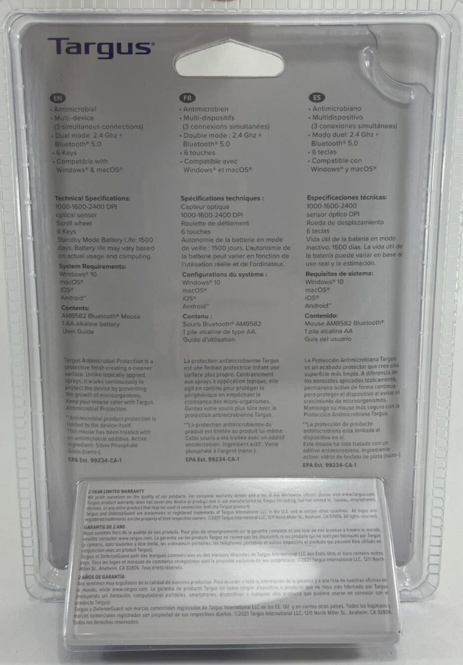 Targus - PMB58202GL - Midsize Comfort Antimicrobial Wireless BT Mouse - Blue - Image 2 of 3