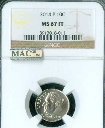 2014 P ROOSEVELT DIME NGC MS67 FT PQ MAC SPOTLESS  .
