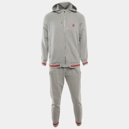 Dolce Gabbana Grey Cotton Knit Hooded SweatJacket Joggers L