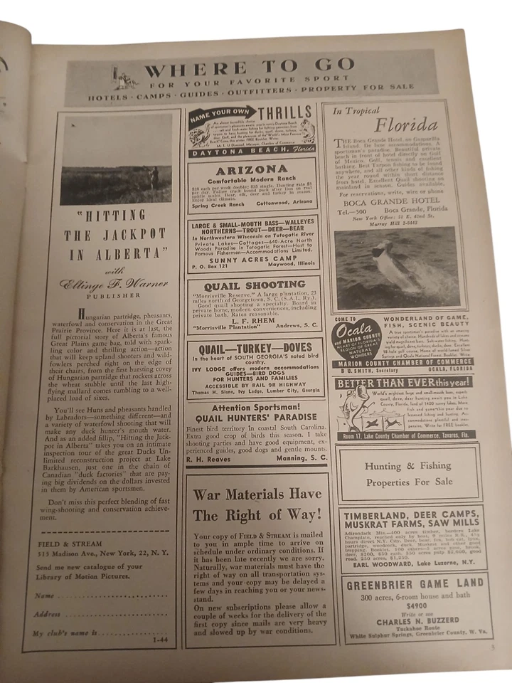 Field & Stream January 1944 Issue Cover Painting By Gerard Sternloff Foto 4 de 4