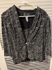 Alex Evenings black and white sequin jacket And Tank Top 2 Piece Size Large