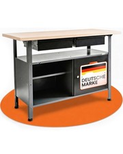 Ondis24 Fritz Werkbank 120 cm Werktisch Metall Werkstatt Holzplatte 2 Schubladen
