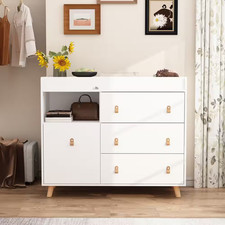 White 4-Drawers Wood 44.9 In. W Kids Low Dresser Changing Table Dresser With, Ch