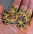 Vintage frosted Green Shades Cabochon Flower brooch — photo 4