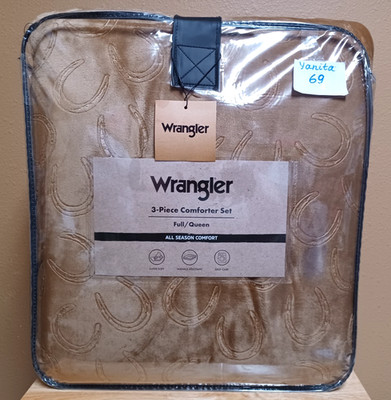 Wrangler Brown Plush Horseshoe Embossed 3 piece Full/Queen Comforter Set NEW