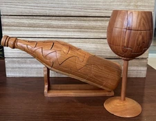 Wine Glass & Bottle 3D Jigsaw Wooden Puzzle Brain Teaser With Stand. New. #N