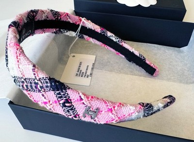 CHANEL 24S PINK NAVY BLUE WHITE TWEED CC LOGO HEADBAND | eBay display picture 1