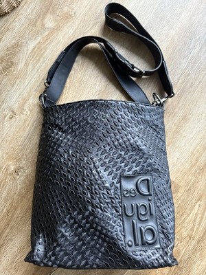 Desigual bag, black, roomy, with an embroidered pattern, zipper closure.