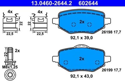 Bremsbeläge 13.0460-2644.2 ATE für DS OPEL PEUGEOT CITROËN