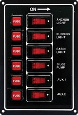 SeaSense 6-Gang Marine Boat Rocker Switch Panel 12V Fused Aluminum