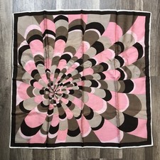 Vintage Psychedelic Mod Square Scarf Pink Brown Abstract Op Art 25x26