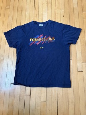 Vintage FCB Football Club Barcelona T Shirt Youth Size Large Dark Blue Soccer