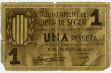 # SPAIN CIVIL WAR 1937 • POBLA SEGUR 1p MUNICIPAL ☆ GUERRA CIVIL ESPAÑOLA ☆D1613
