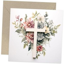 Old English Co. Religious Cross Flower Crucifix Card - Card for Thinking of