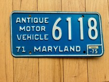 1971 1975 Maryland Antique Motor Vehicle License Plate