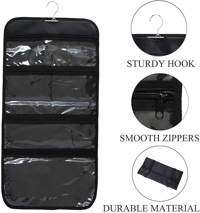 Foldable Clear Hanging Travel Toiletry Bag Cosmetic Organiser Storage Black O...