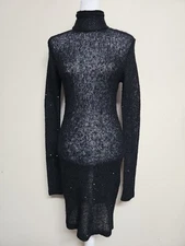 MODA INTERNATIONAL Women's Sweater Dress Long Sleeve Turtleneck Crochet.Size S