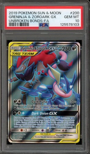 Pokemon Greninja & Zoroark GX Unbroken Bonds Full Art #200 PSA 10 Gem Mint