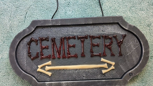 WORKING Cemetery Sign Halloween Decoration Prop Wall Door Hanger Light And Sound - Video 1 of 1